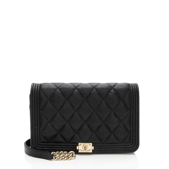 Chanel Grained Shiny Calfskin Boy Wallet on Chain - Picture 1 of 16